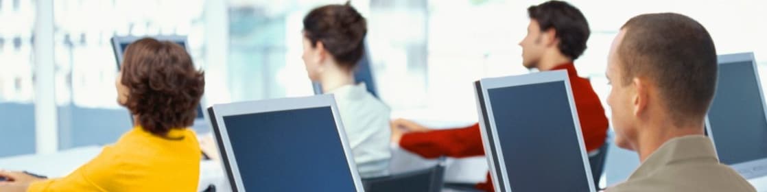 Employees using computers in an office