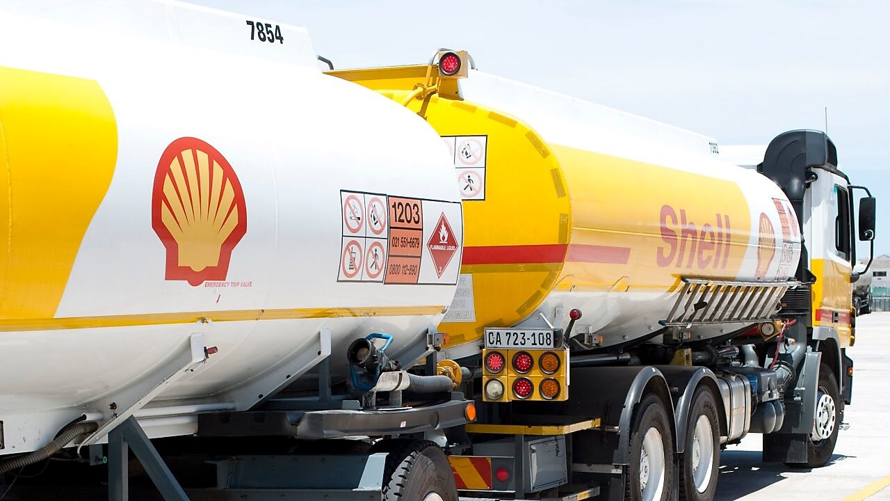 Shell fuel tanker in a depot