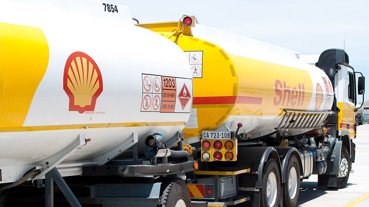 Shell fuel tanker in a depot