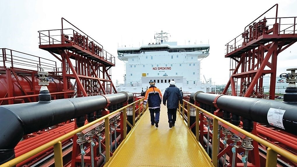 Ship full of containers at sea in Hamburg, Germany