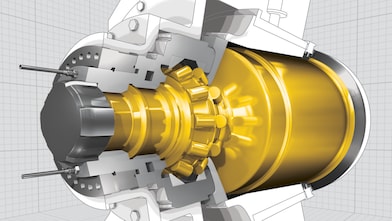 side section of an engine highlighting the bearings and circulating components in gold - Shell morlina bearing oils