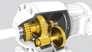 side section of an engine highlighting the gears in gold - Shell Omala gear oils