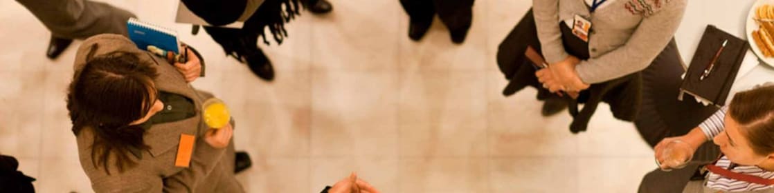 Aerial view of group of employees talking