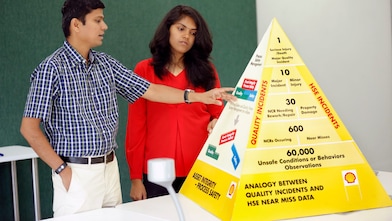 Shell mentor Krishna explains a model on Asset Integrity and process safety to his mentee, Mounika