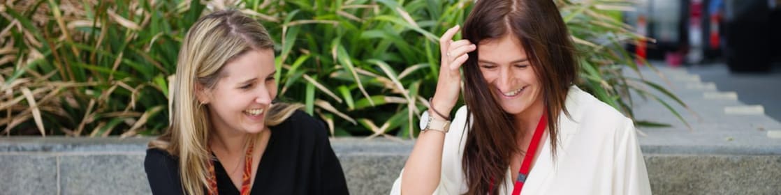 From right - Shell Graduate Samantha Palmer with her mentor Elise-Anne Muir having a conversation at a park