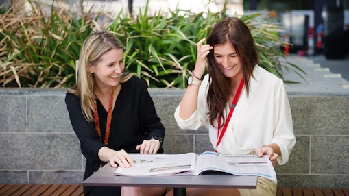 From right - Shell Graduate Samantha Palmer with her mentor Elise-Anne Muir having a conversation at a park