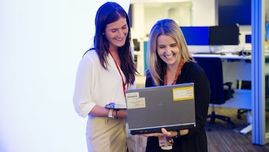 Shell Graduate Samantha Palmer with her mentor Elise-Anne Muir having a discussion