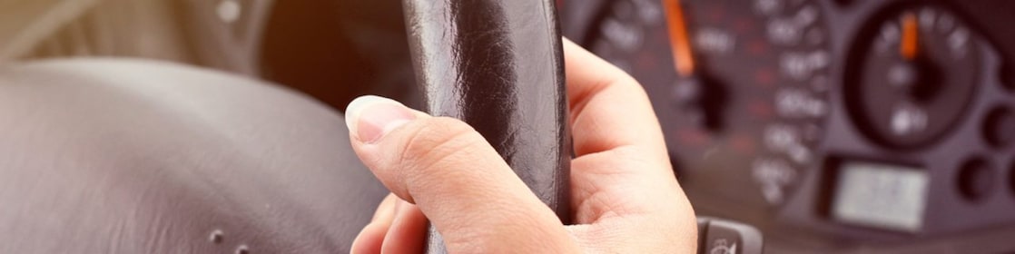 Hand holding a steering wheel