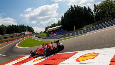 Sebastian Vettel of Germany and Ferrari drives during practice for the Formula One Grand Prix of Belgium at Circuit de Spa-Francorchamps