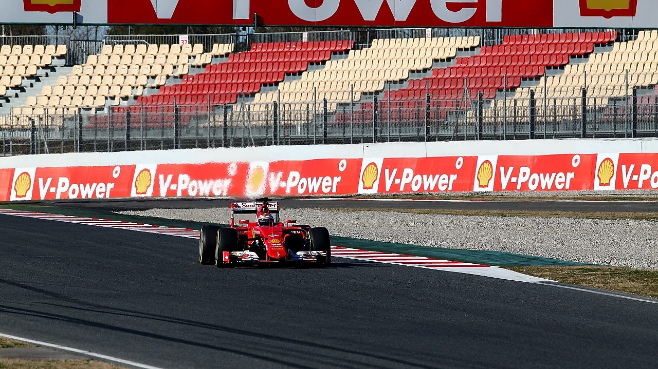 Ferrari Formula 1 driver Kimi Raikkonen racing his Ferrari SF15-T car