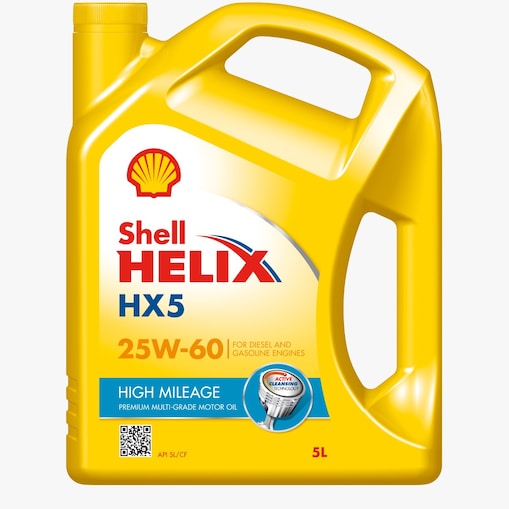 Packshot of Shell Helix HX5 High Mileage 25W-60